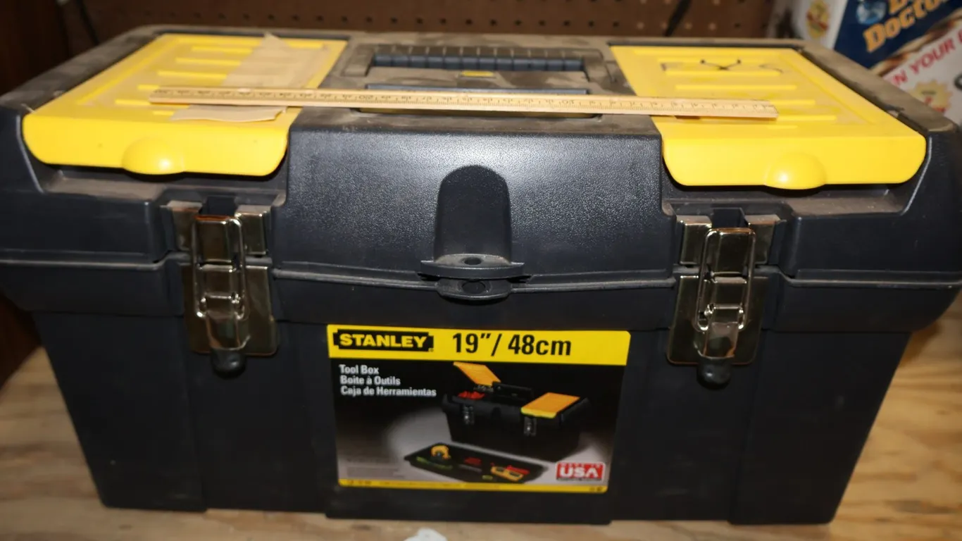 19 Inch Plastic Tool Box and Wood Carving Chisels, and More