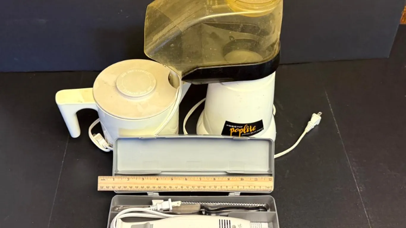 Hot Air Popcorn Popper, Electric Carving Knife with Case, and Electric Hot Pot