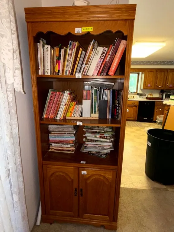 Tall Wooden Bookcase Cabinet, Oak Finish 30 x 18.5 x 75