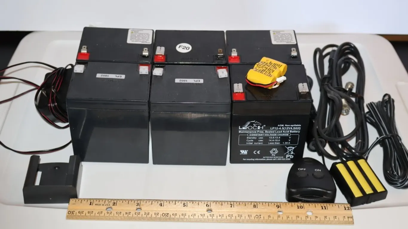 Six Assorted 12V 4.5Ah Sealed Lead-Acid Batteries with Remote Control and Accessories