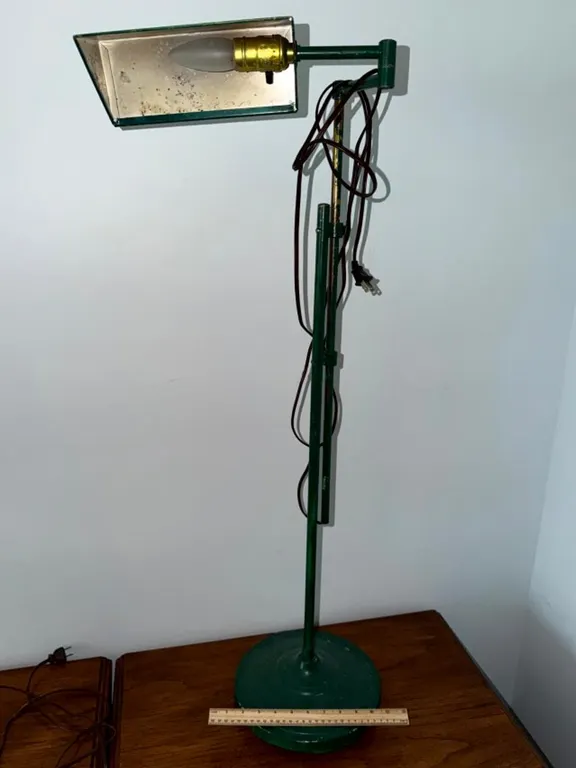 Green Painted Metal Adjustable Arm Lamp, Approx. 8 Inch Diameter Base