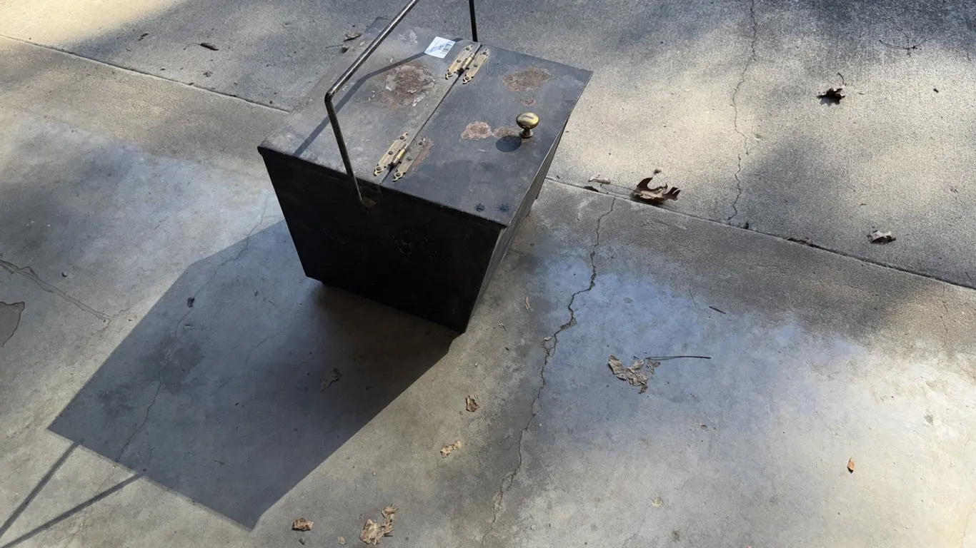 Black Metal Ash Box with Hinged Lid