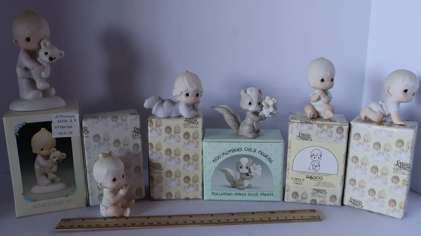Six Precious Moments Bisque Porcelain Figurines with Original Boxes