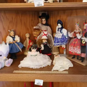 Polish Folk Costume Doll Pair in Display Case and Porcelain Head Baby Doll, and More