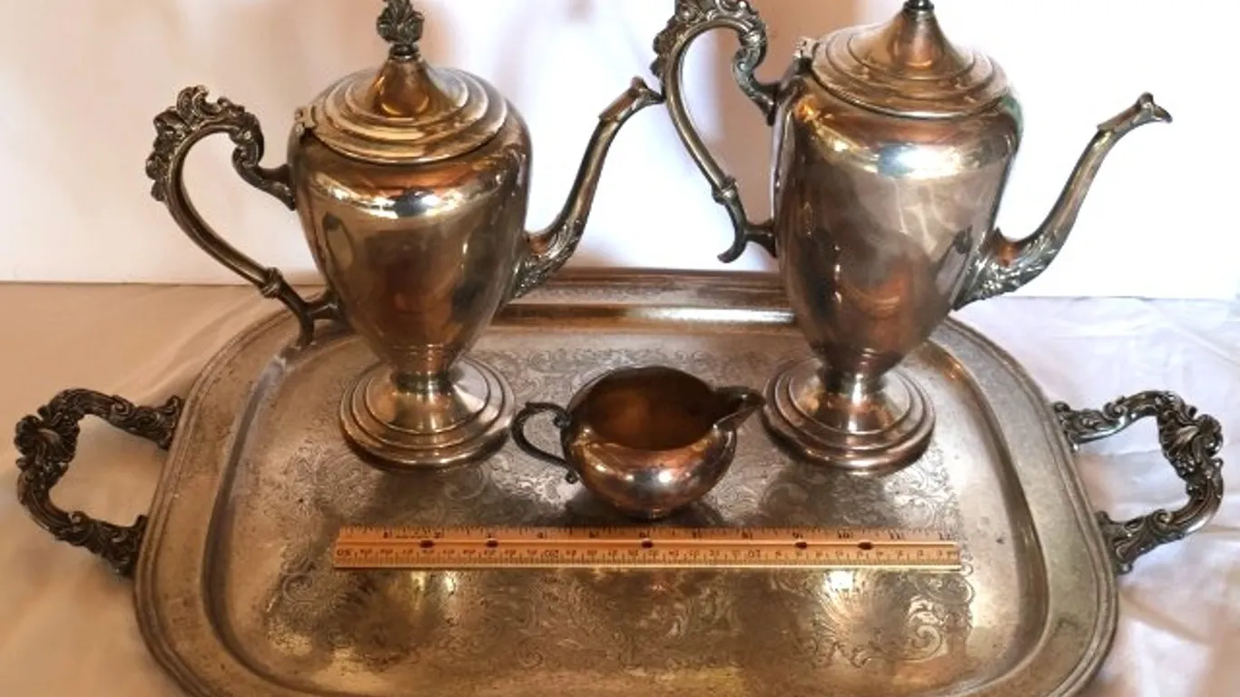 Four Piece Silver-Tone Tea and Coffee Service with Two-Handled Tray