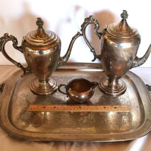 Four Piece Silver-Tone Tea and Coffee Service with Two-Handled Tray