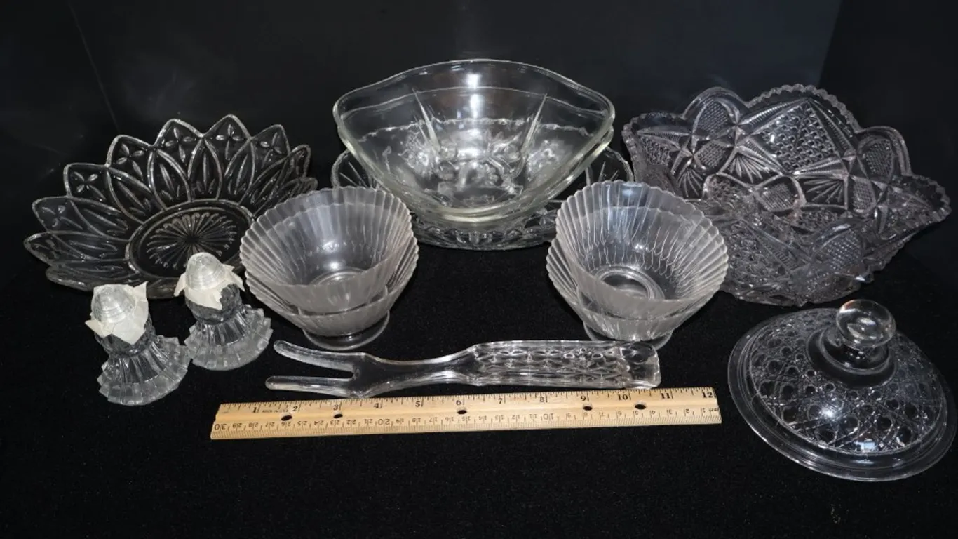 Assorted Clear Pressed and Cut Glass Tableware
