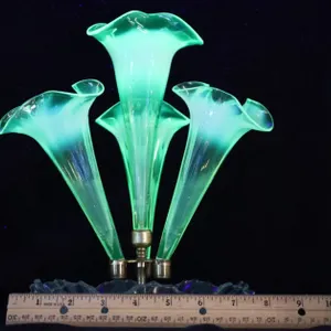 Four-Trumpet Vaseline Glass Epergne Centerpiece, Approx. 6 Inch Diameter Base