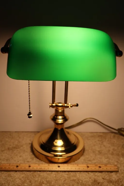 Banker's Desk Lamp with Green Glass Shade