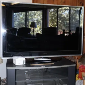 Flat-Screen Television with Media Console Stand, Blu-ray Player, DVD Player, and VCR
