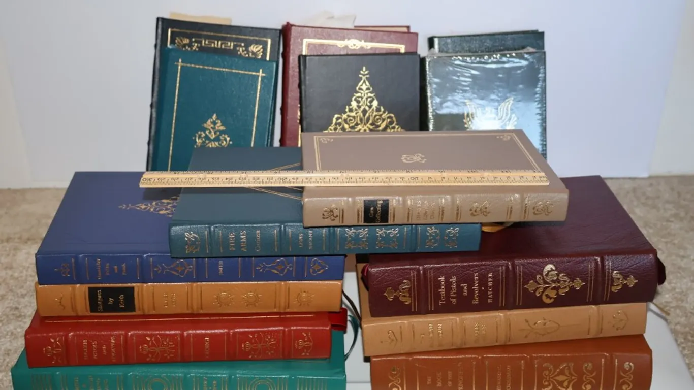 Fifteen Leather-Bound Hardcover Books, Firearms and Historical Classics