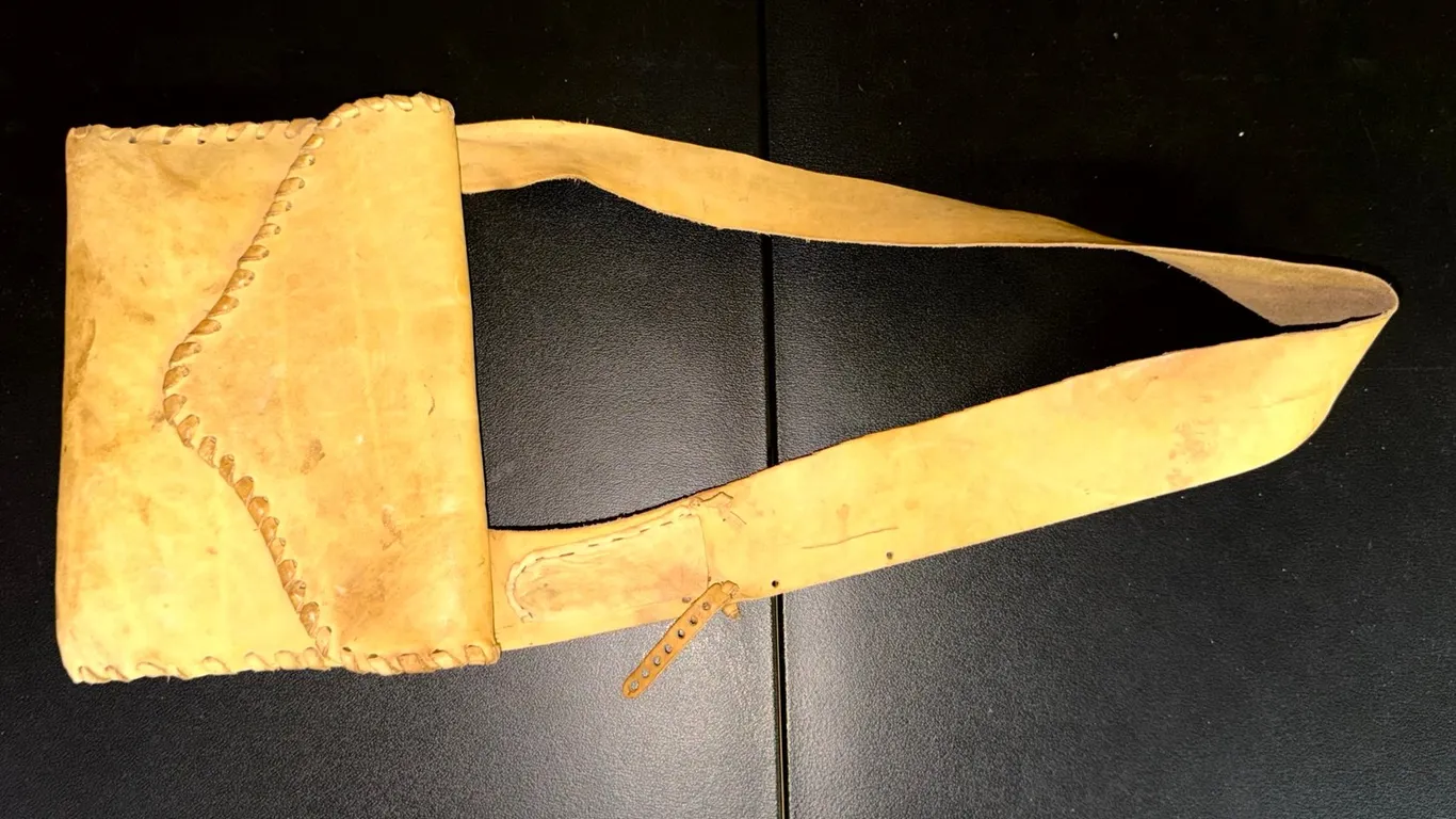 Tan Leather Shoulder Pouch with Whipstitched Edges