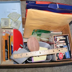 Assorted Office Supplies, Coin Sorter, Coin Wrappers, and Desk Accessories