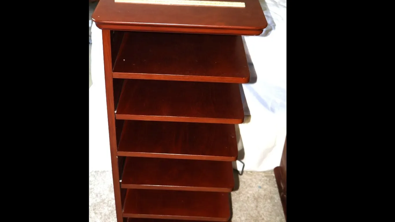 Wooden Corner Shelving Tower, Cherry Finish