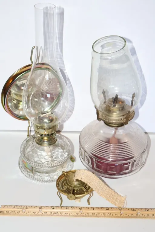 Two Glass Kerosene Lamps and One Extra Burner