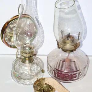 Two Glass Kerosene Lamps and One Extra Burner