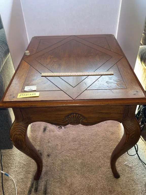 Heritage Wooden Side Table, Parquet Inlay Top, Cabriole Legs