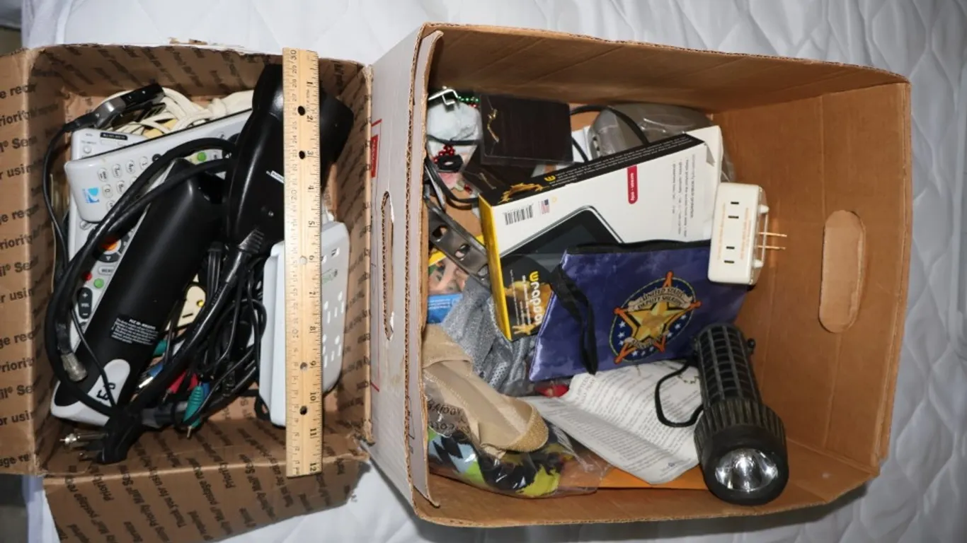Assorted Electronics, Remote Controls, Cables, and Household Items