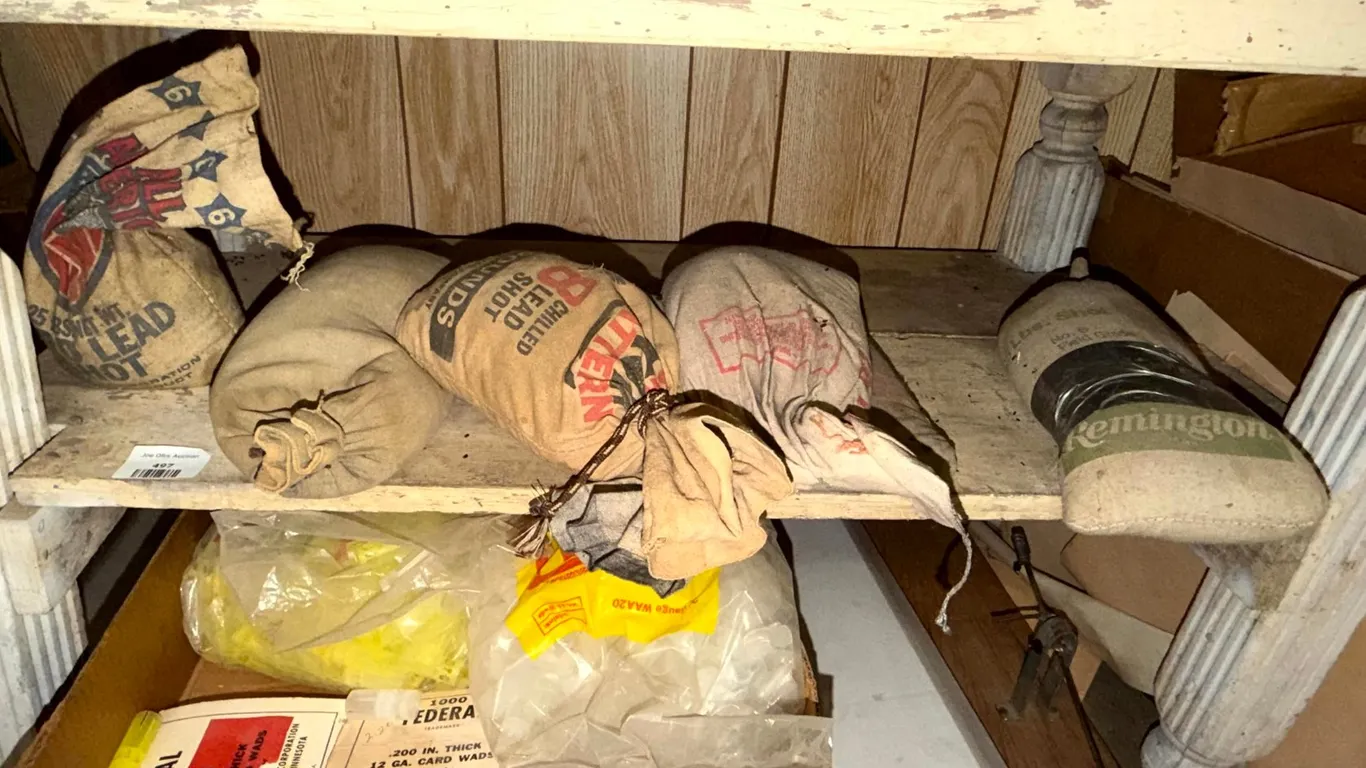 Canvas Bags of Lead Shot and 12 Gauge Card Wads, and More