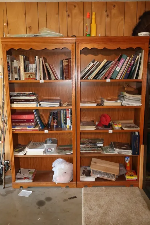 Pair of Oak Finish Five-Shelf Bookcases
