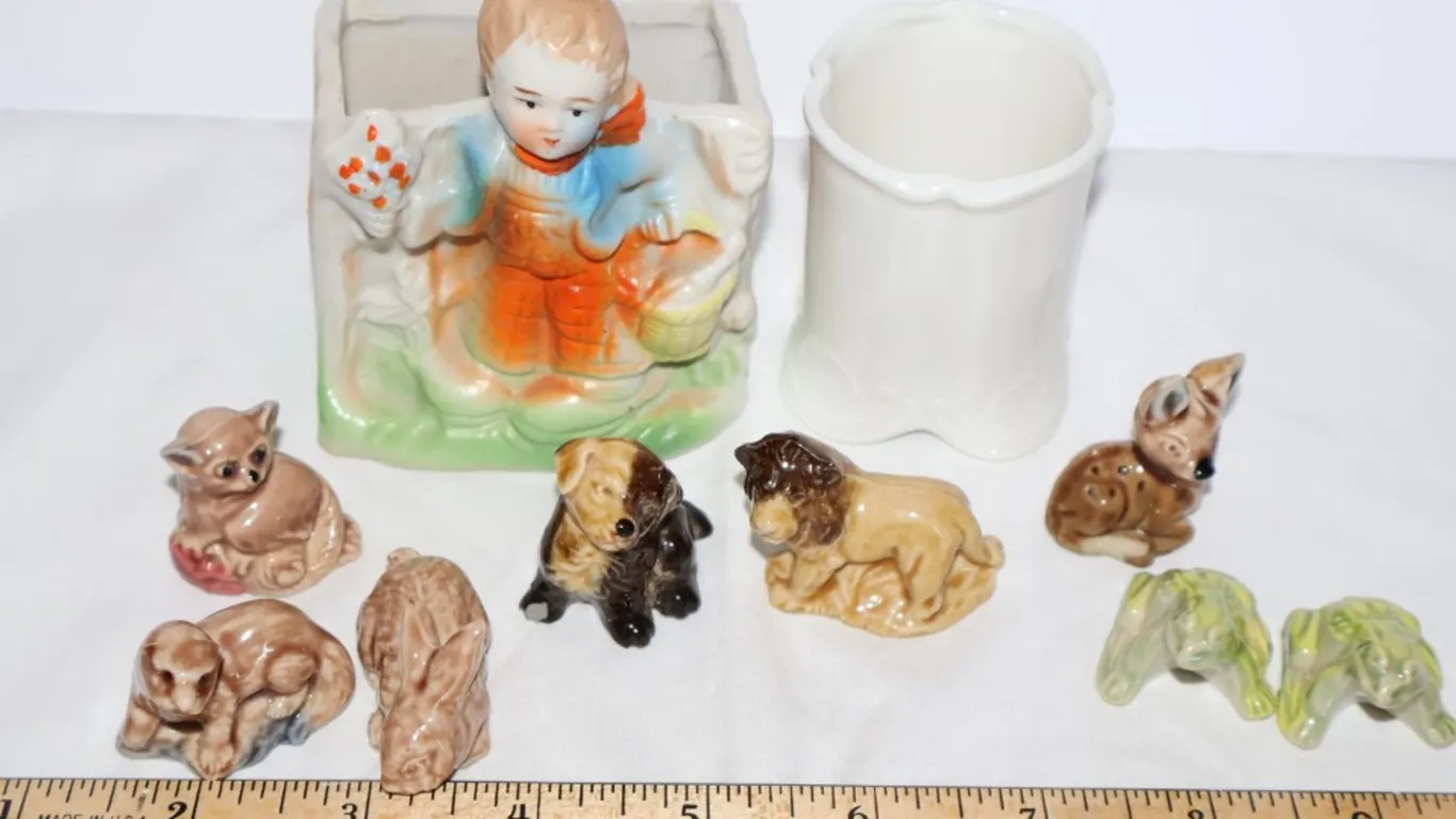 Ceramic Animal Match Striker Figurines, Figural Match Safe and Scalloped Match Safe
