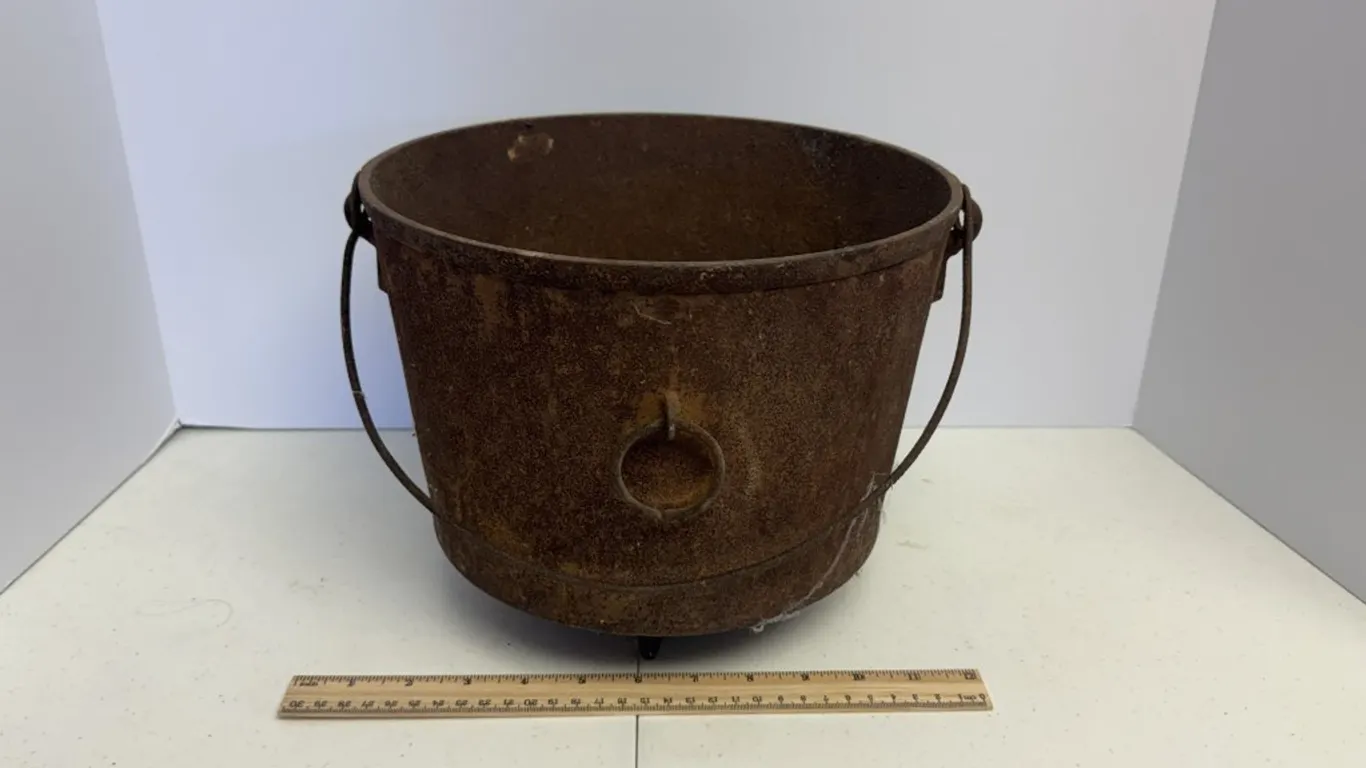 Cast Iron Three-Legged Cauldron with Wire Bail Handle