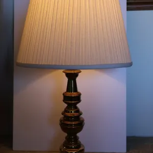 Polished Brass Tone Table Lamp with Pleated Shade