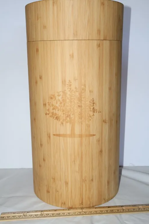 Bamboo Cylindrical Container with Lid and Engraved Tree Design