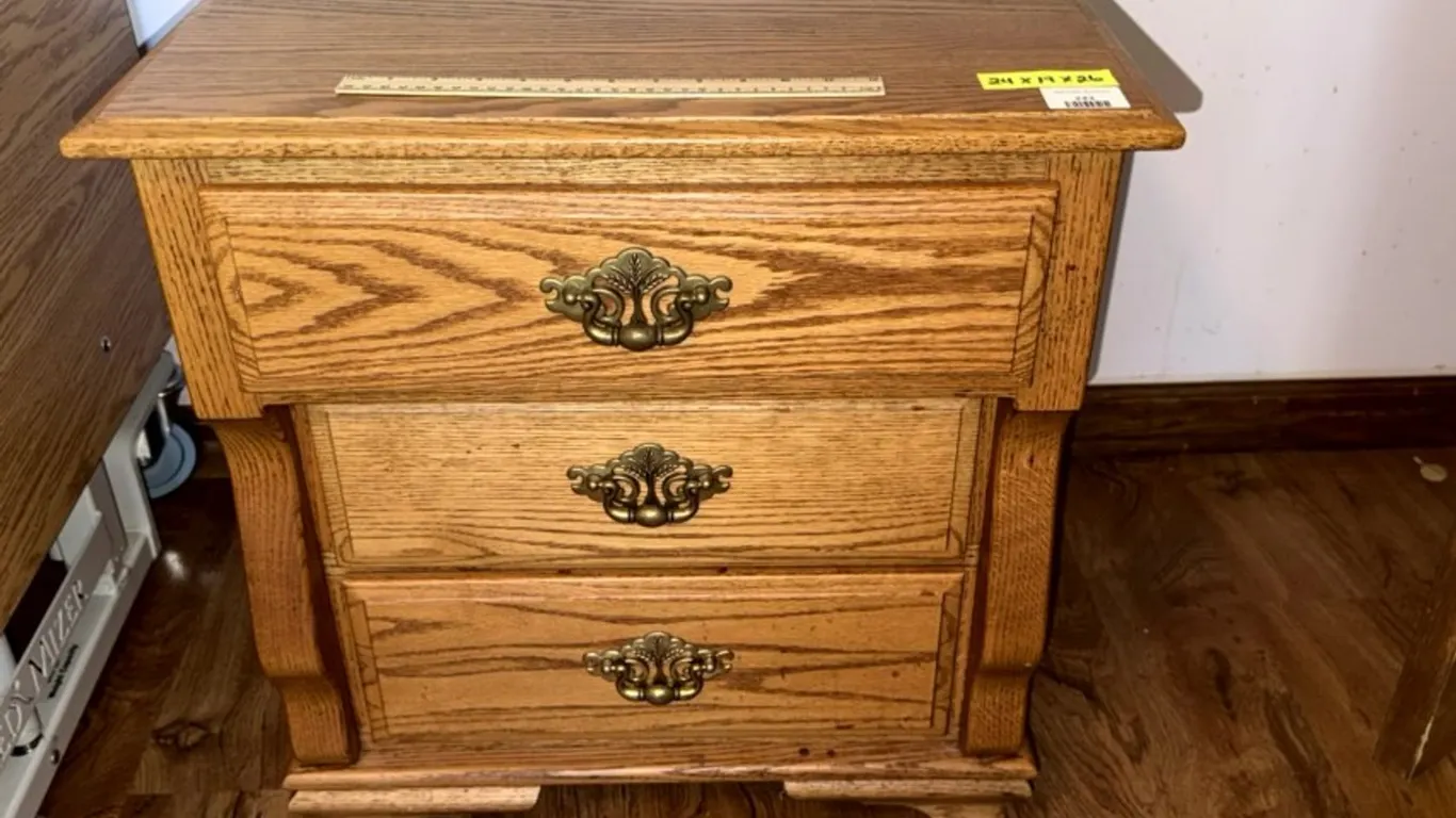 Oak Three-Drawer Nightstand
