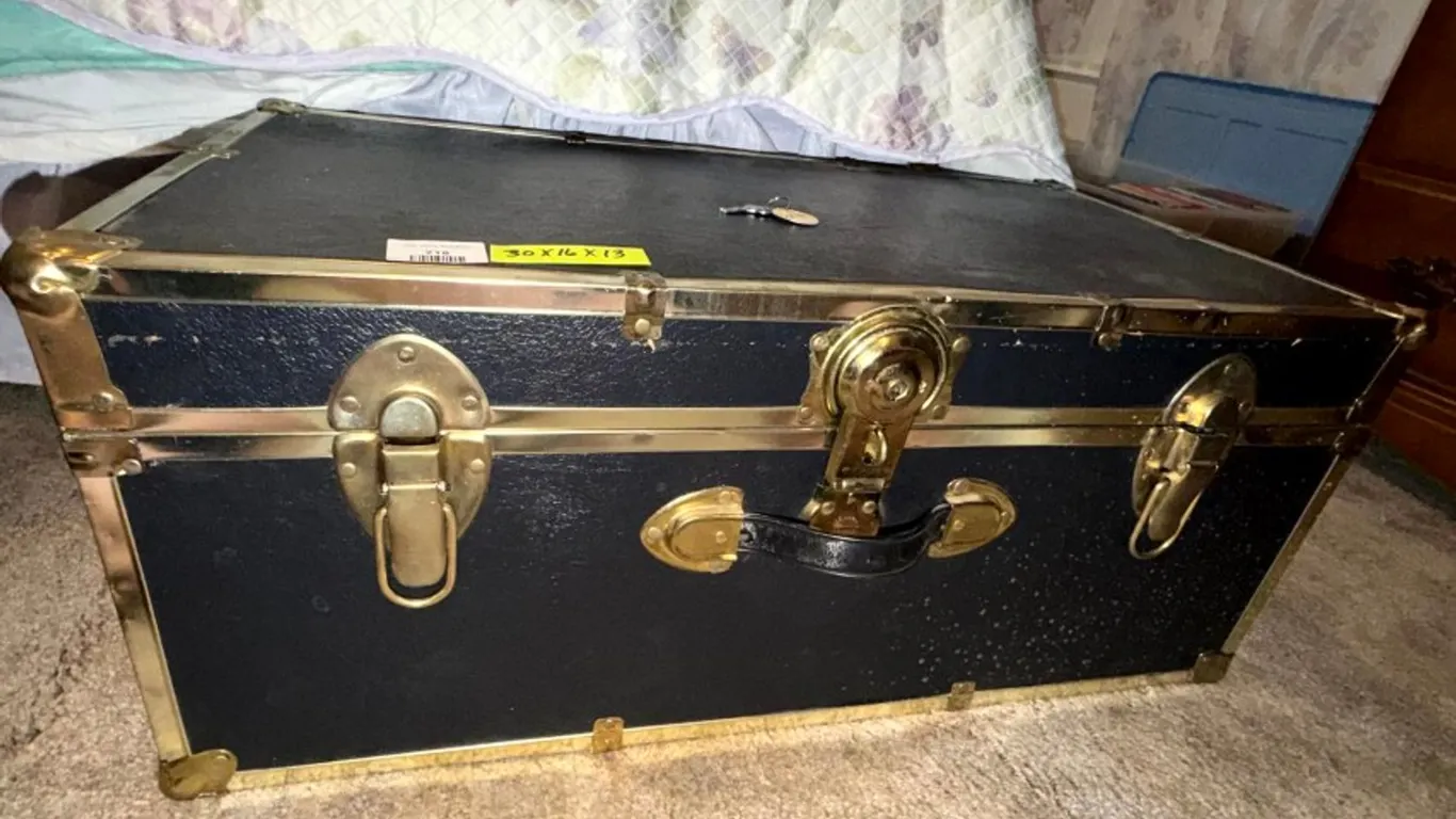Black Footlocker Trunk with Brass Tone Hardware 30 x 16 x 13
