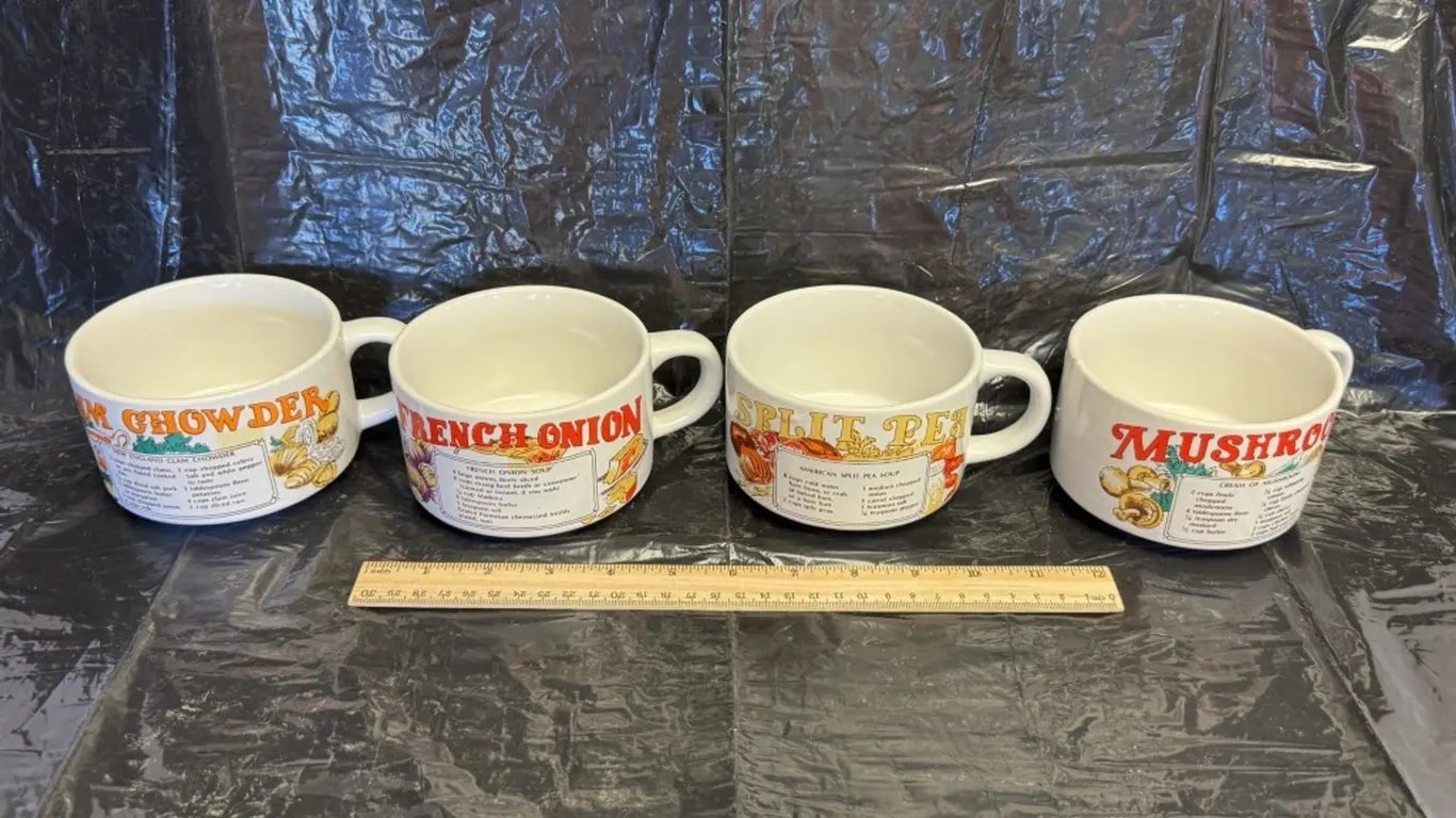 Four Ceramic Soup Recipe Mugs