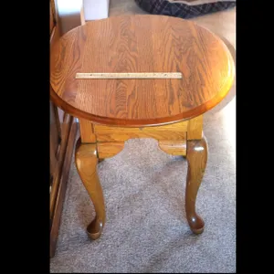 Broyhill Oak Round Side Table with Single Drawer, Cabriole Legs