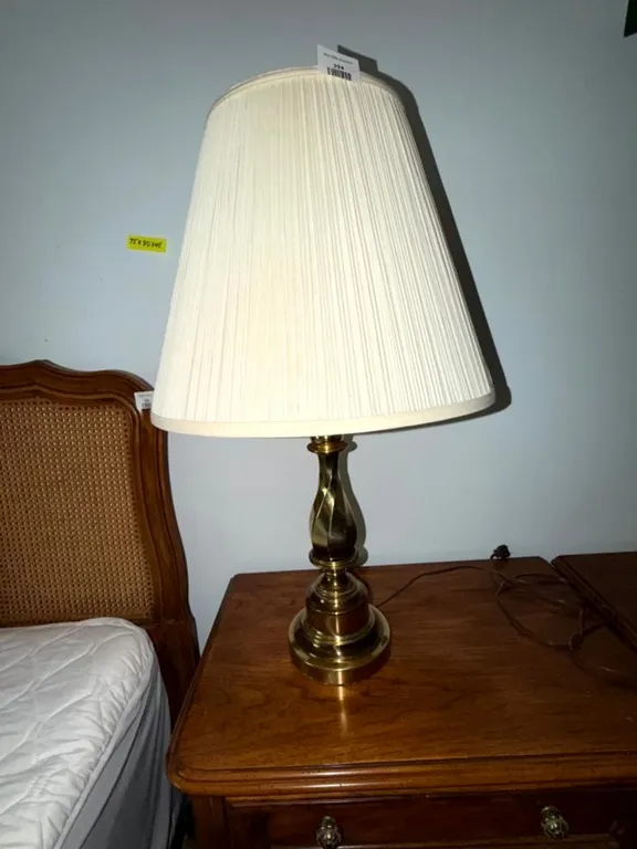 Brass Table Lamp with Twisted Baluster Stem and Cream Pleated Shade