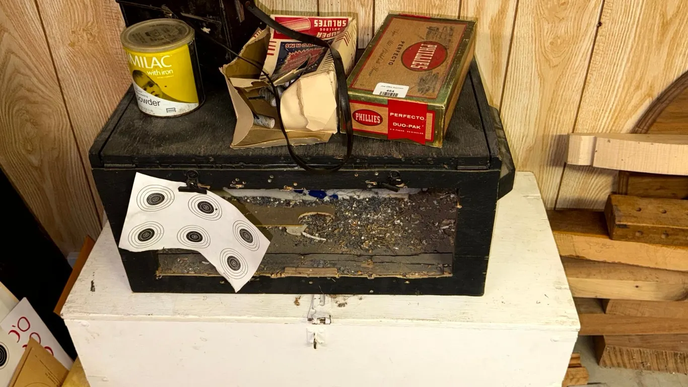 Wooden Shooting Target Pellet Trap Box and White Painted Wooden Storage Chest, and More