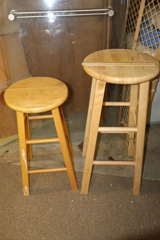 Two Wooden Round-Top Barstools