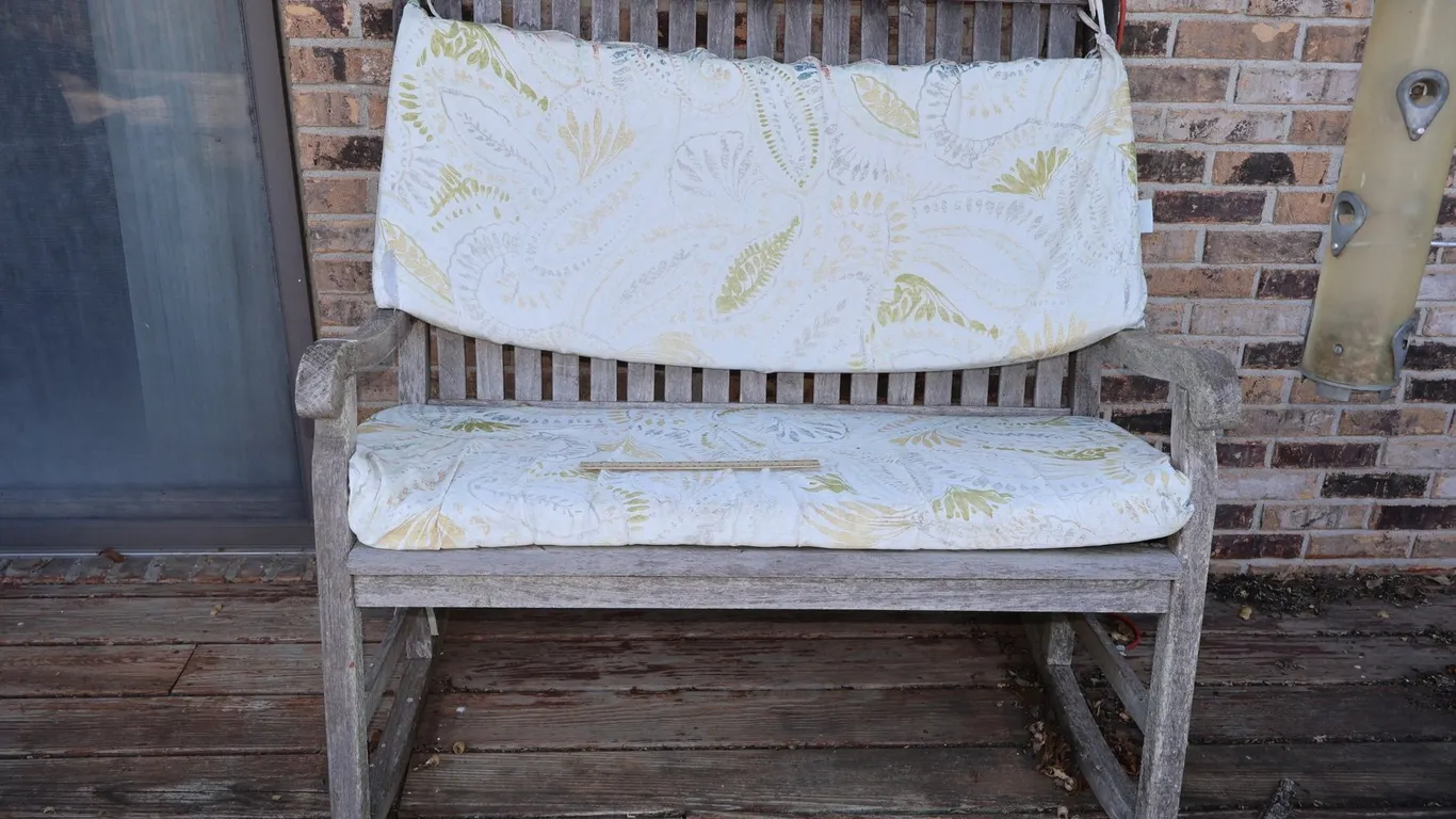 Wooden Rocking Bench with Paisley Pattern Cushions