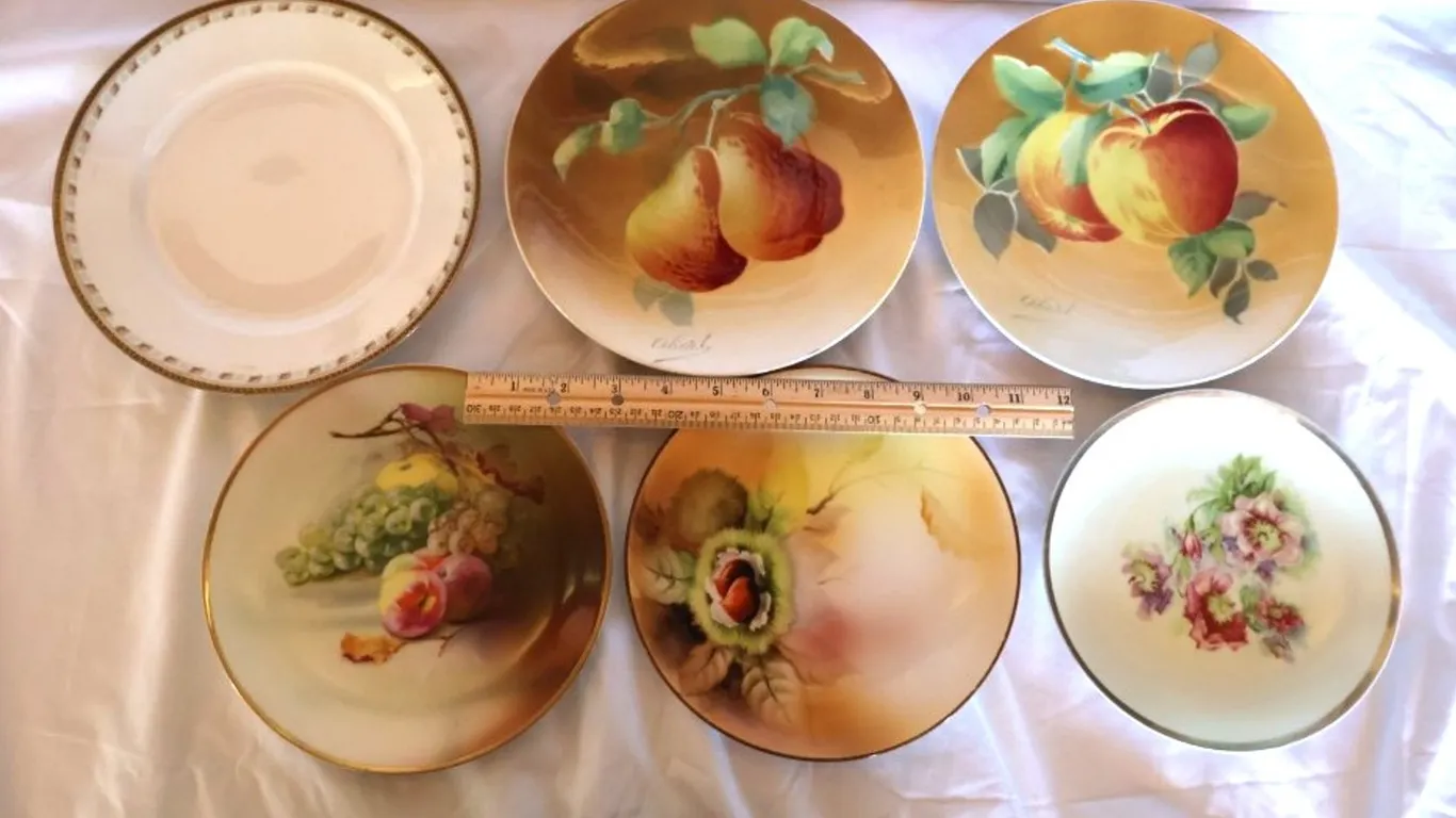 Six Decorative Porcelain and Ceramic Plates, Fruit and Floral Motifs