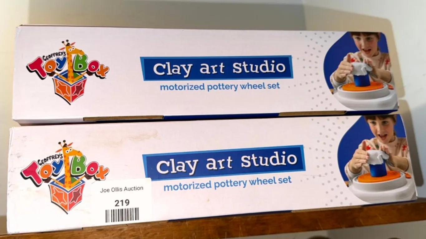 Two Geoffrey's Toy Box Clay Art Studio Motorized Pottery Wheel Sets in Original Boxes
