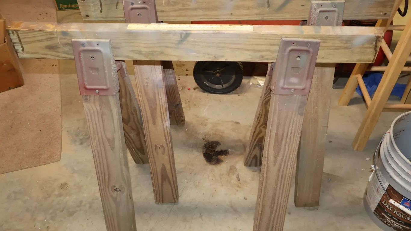 Pair of Wooden Sawhorses with Metal Brackets