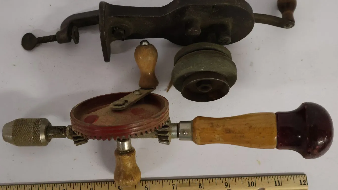 Manual Hand Drill and Clamp-On Hand-Crank Sharpener
