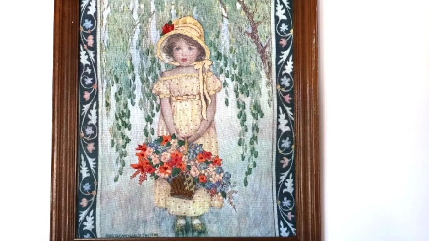 Framed Jessie Willcox Smith Embroidered Textile Art