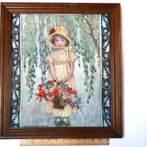 Framed Jessie Willcox Smith Embroidered Textile Art