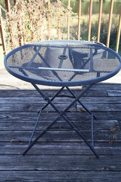 Round Gray Metal Mesh Folding Patio Table