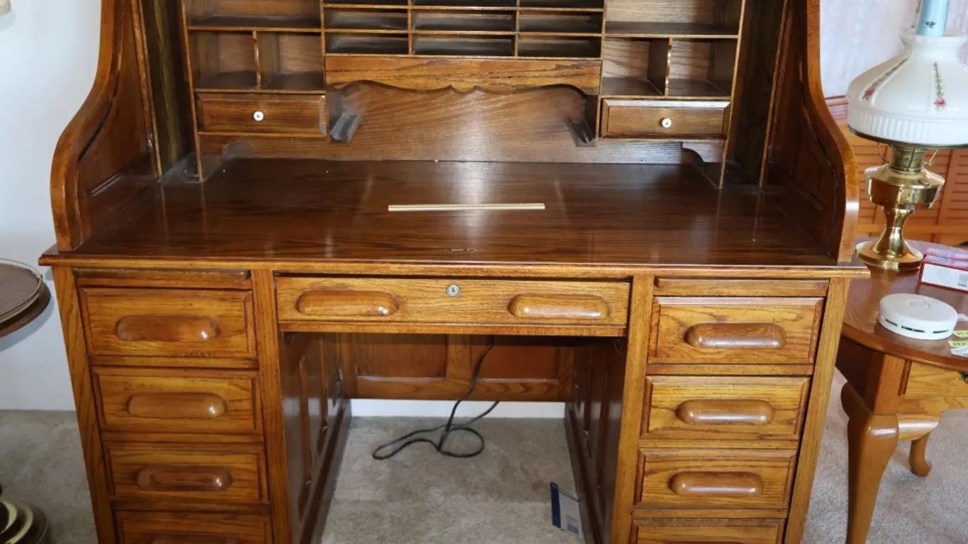 National Mt. Airy Oak Roll-Top Desk, 54 x 30 x 49 Inches