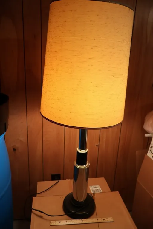 Tiered Chrome and Black Column Table Lamp with Tall Textured Shade