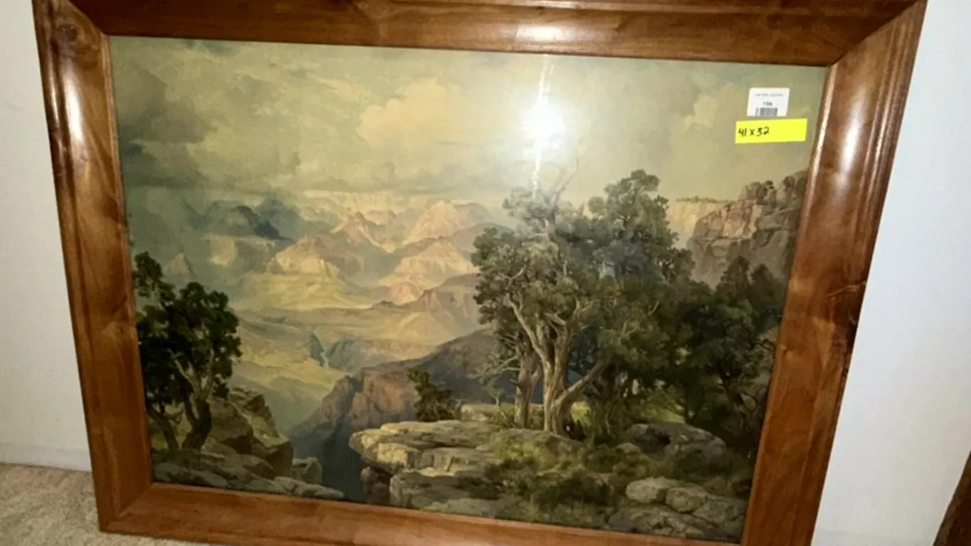 Framed Grand Canyon Landscape Print, Marked "TMORAN, 1912"