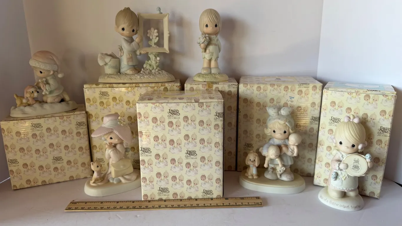 Six Enesco Precious Moments Bisque Porcelain Figurines