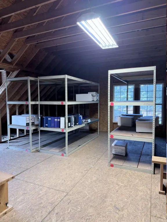 Lot of Wooden Benches and Metal Shelves