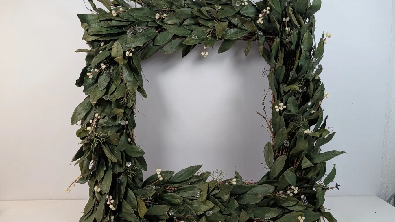 Square Greenery Wreath with Faux Berries and Accents