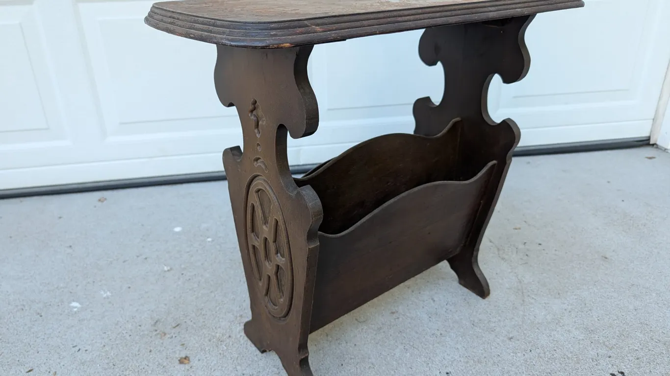 Vintage Wood Magazine Rack End Table